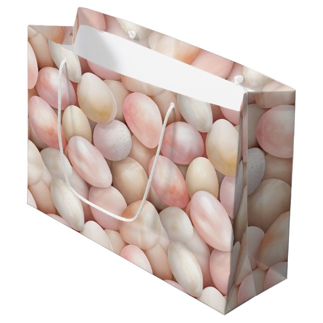 Sacola Para Presentes Grande Ovos Rosa Pêssego de Páscoa   (Frente inclinada)