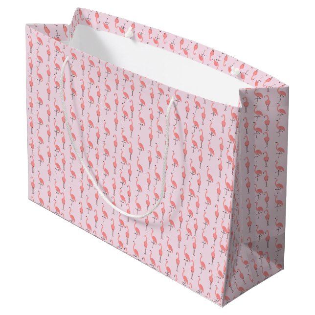Sacola Para Presentes Grande Padrão Aleatório de Pássaro Flamingo Rosa (Verso inclinado)