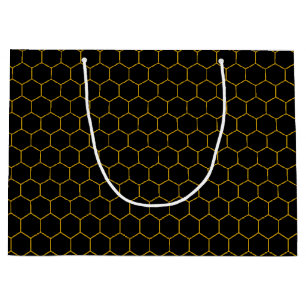 Sacola Para Presentes Grande Padrão alveolado amarelo abstrato hexágonos
