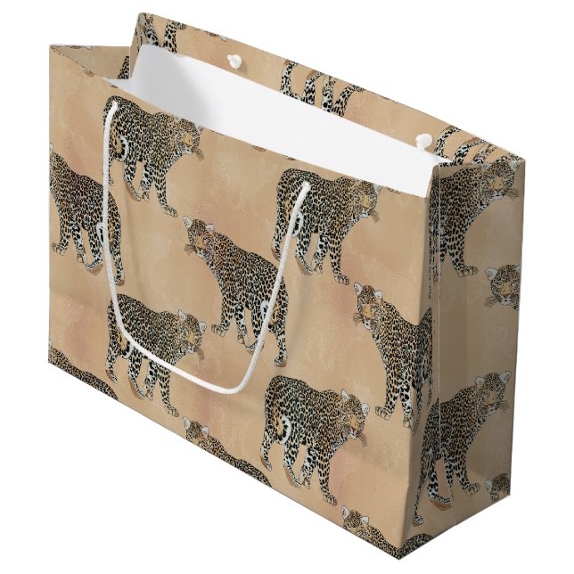 Sacola Para Presentes Grande Padrão Animal Leopardo de Ouro Simples (Frente inclinada)