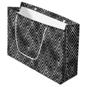 Sacola Para Presentes Grande Padrão Art Déco de Diamante com Chevron de Prata E