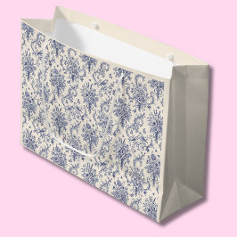 Sacola Para Presentes Grande Padrão Azul Toile de Jouy País Francês 