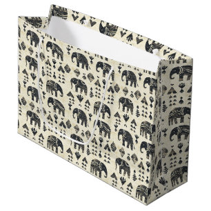 Sacola Para Presentes Grande Padrão Boho Elefante Tribal (1)