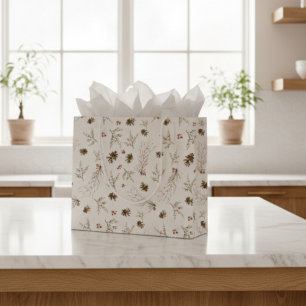 Sacola Para Presentes Grande Padrão Boho Floresta Winterberry
