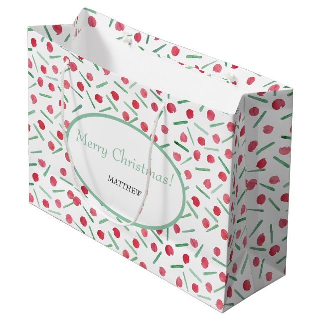 Sacola Para Presentes Grande Padrão Boho Vermelho e Verde Moderno (Frente inclinada)