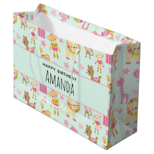 Sacola Para Presentes Grande Padrão bonito com animais e brinquedos felizes