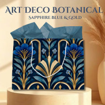 Padrão Botânico Art Déco. Azul Safira