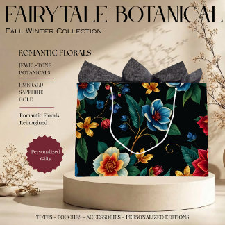 Sacola Para Presentes Grande Padrão Botânico Conto de Fadas Monograma Rascunho