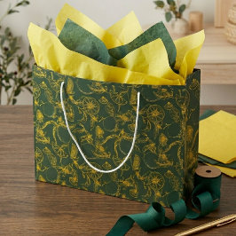 Sacola Para Presentes Grande Padrão Botânico de Limão em Verde com Etiqueta