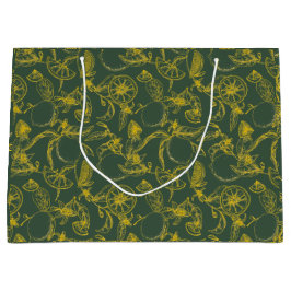 Sacola Para Presentes Grande Padrão Botânico de Limão no Verde com Etiqueta