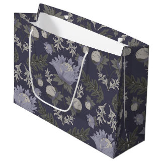 Sacola Para Presentes Grande Padrão botânico grande em azul estilo retrô