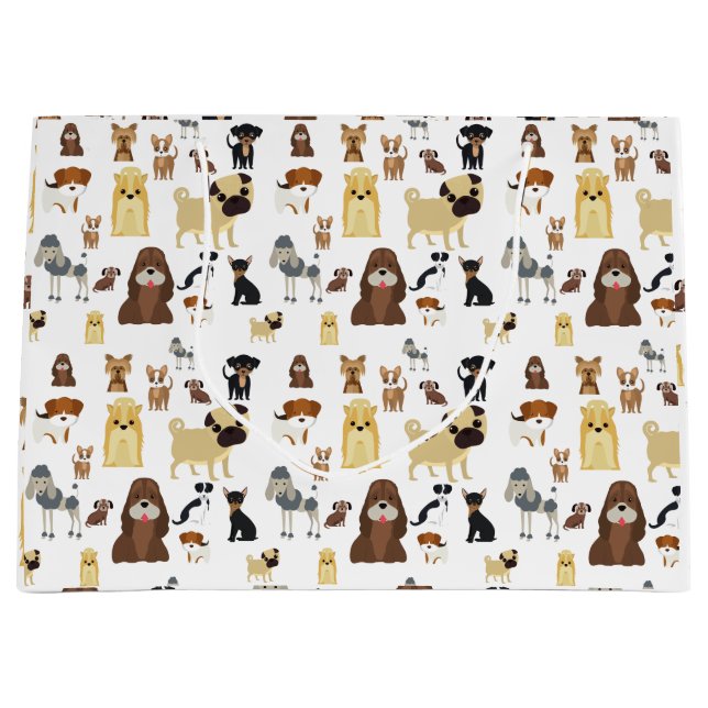 Sacola Para Presentes Grande padrão branco dos cães de fundo (Frente)