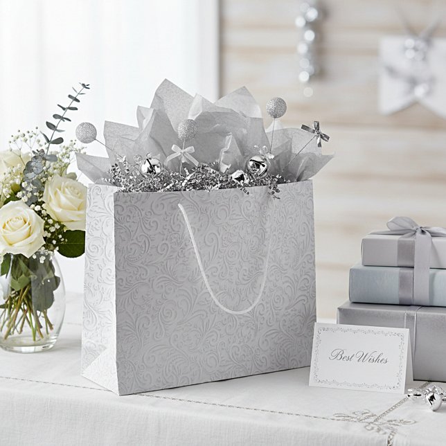 Sacola Para Presentes Grande Padrão branco elegante (Criador carregado)