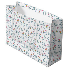 Sacola Para Presentes Grande Padrão Branco Floral com Coração Rosa Ditsy