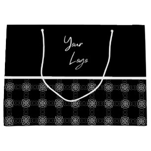 Sacola Para Presentes Grande Padrão Branco Preto Chic Logotipo Empresarial Pers