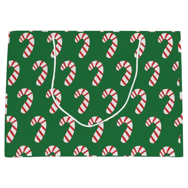 Sacola Para Presentes Grande Padrão Candy Cane (Frente)