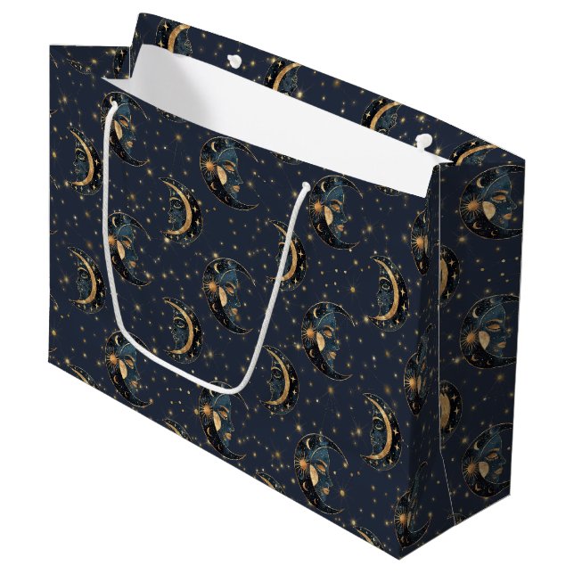 Sacola Para Presentes Grande Padrão Celestial Lua Ouro Luxo (Frente inclinada)