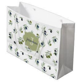 Sacola Para Presentes Grande Padrão Chic de Aquarela com Nome e Monograma em Ve