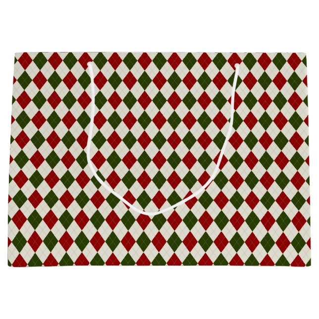 Sacola Para Presentes Grande Padrão Clássico de Argyle de Natal (Frente)