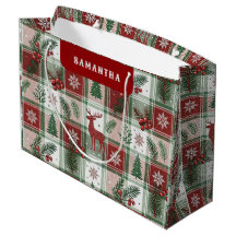 Padrão Clássico de Natal Xadrez e Folhas de Azevin