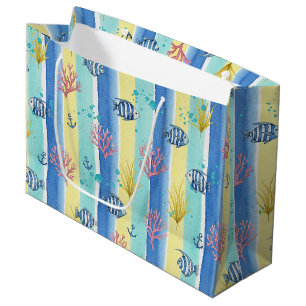 Sacola Para Presentes Grande Padrão Colorido de Vida Marinha Costeira (10)