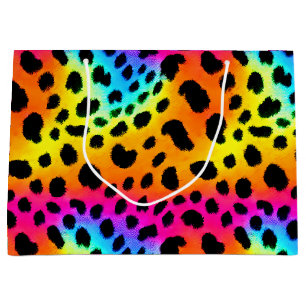 Sacola Para Presentes Grande Padrão Colorido do Arco-Íris Cheetah Sem Costura