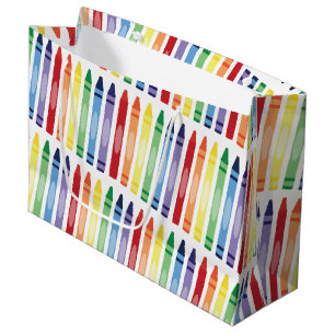 Sacola Para Presentes Grande Padrão Colorido do Arco-Íris Crayons