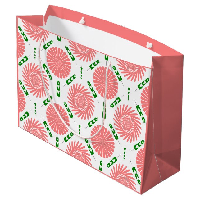 Sacola Para Presentes Grande padrão com flores rosa (Verso inclinado)