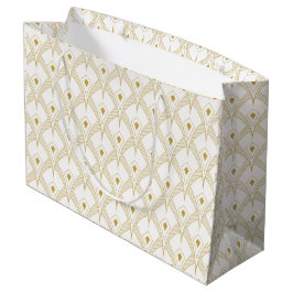 Sacola Para Presentes Grande Padrão contínuo art-déco dourado e branco 3