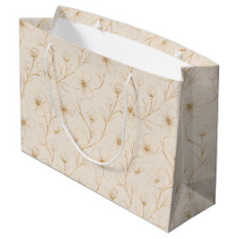 Sacola Para Presentes Grande Padrão contínuo de arte linear floral em ouro eleg