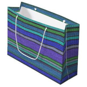 Sacola Para Presentes Grande Padrão contínuo de listras de tricô colorido 2