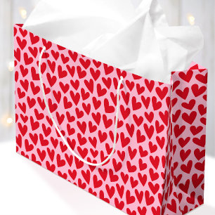 Sacola Para Presentes Grande Padrão Coração de Amor Bonito Rosa Vermelho Dia do