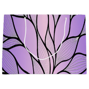Sacola Para Presentes Grande Padrão Criativo Roxo Perolado de Folhas