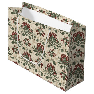 Sacola Para Presentes Grande Padrão Damasco Vermelho Verde Vintage (4)