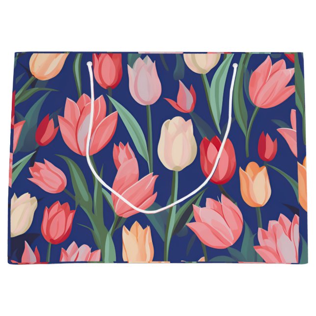 Sacola Para Presentes Grande Padrão das tulipas. (Frente)