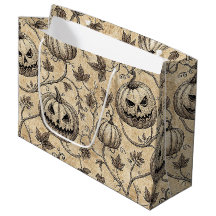 Padrão de Abóbora de Halloween Vintage com Videira