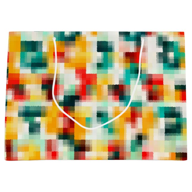 Sacola Para Presentes Grande Padrão de Abstrato branco amarelo azul vermelho ve (Frente)