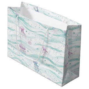 Sacola Para Presentes Grande Padrão de Água Sonhadora com Água-Marinha (3)