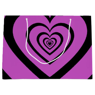 Sacola Para Presentes Grande Padrão de Amor do Coração Hipnótico Roxo Negro
