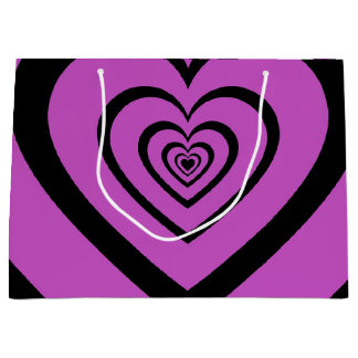 Sacola Para Presentes Grande Padrão de Amor do Coração Hipnótico Roxo Negro