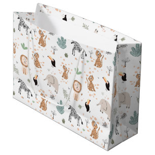 Sacola Para Presentes Grande Padrão de Animais da Floresta Tropical Selva