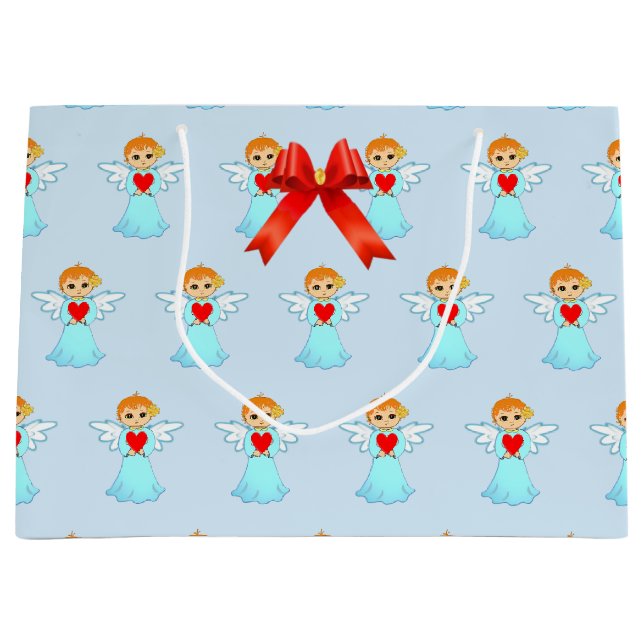 Sacola Para Presentes Grande Padrão de anjo fofo (Frente)