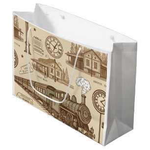 Sacola Para Presentes Grande Padrão de Antiga Estação de Trem (1)