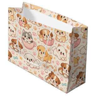 Sacola Para Presentes Grande Padrão de aquarela Corações de Cachorrinho Fofo (5