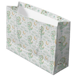 Sacola Para Presentes Grande Padrão de Aquarela do Bebê do Dragão Verde
