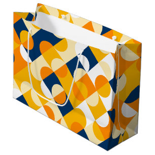 Sacola Para Presentes Grande Padrão de Arte de Círculos Amarelos Sunny Azul Esc