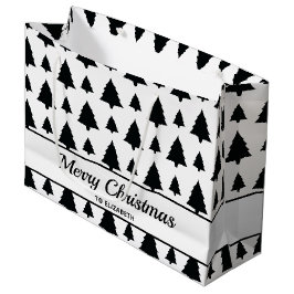 Sacola Para Presentes Grande Padrão de árvore de Natal de abeto preto e branco