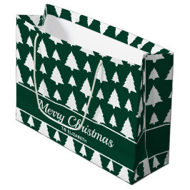 Sacola Para Presentes Grande Padrão de árvore de Natal de abeto verde e branco