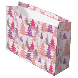 Sacola Para Presentes Grande Padrão de Árvore de Natal Linear e Rosa Brilhante