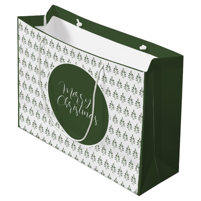 Sacola Para Presentes Grande Padrão de árvore de Natal Pinho Verde (Frente inclinada)